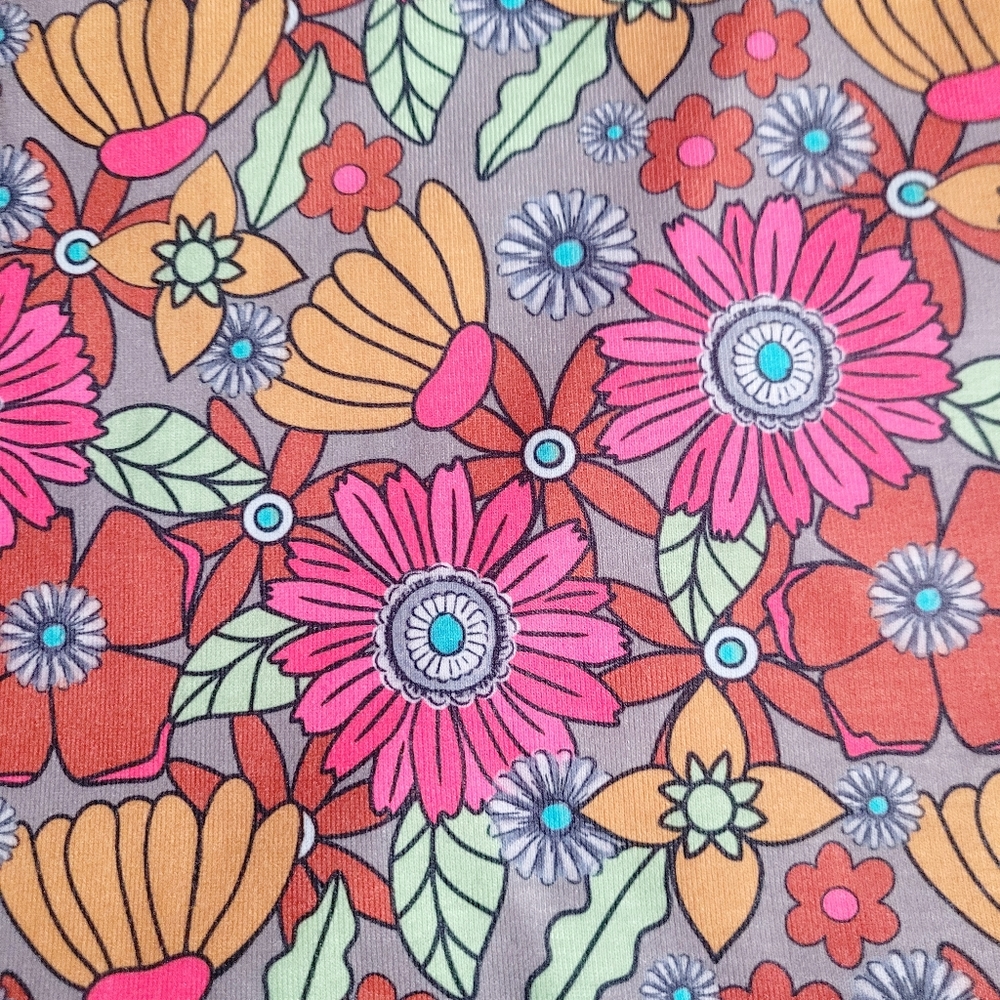 Two 2 Fly Women’s Size XL Floral Blouse Rhinestone Embellished Sleeve Brown Pink - Picture 5 of 8